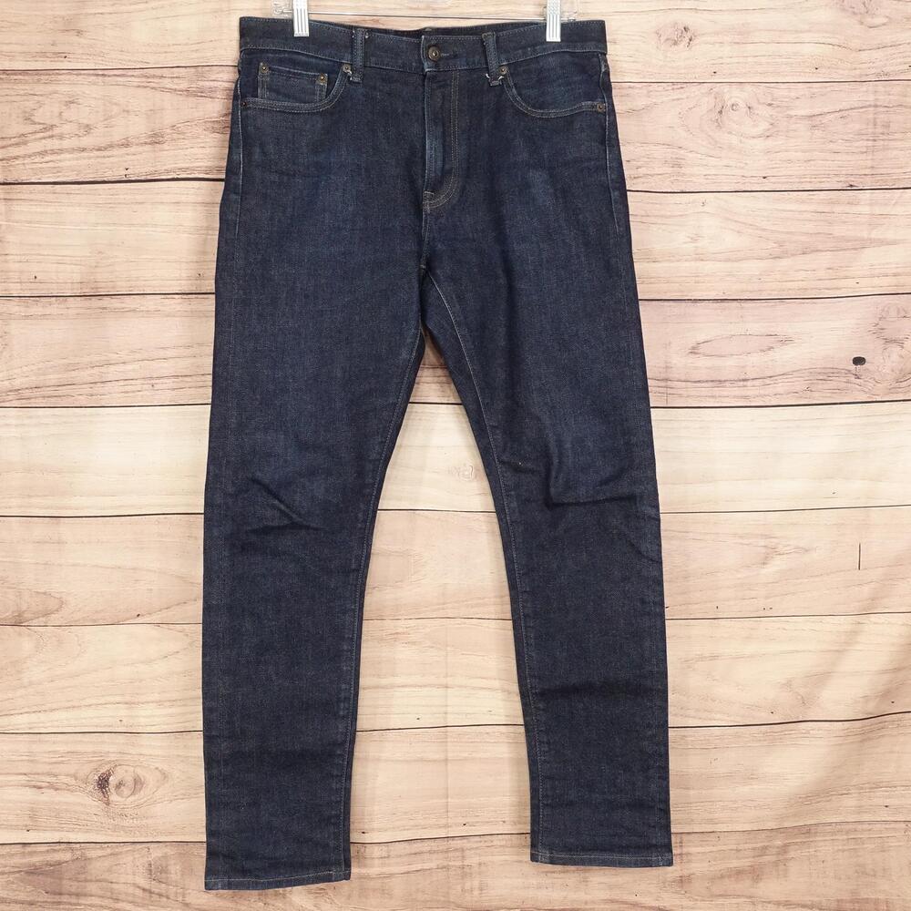Uniqlo Jeans Mens 32x32 Blue Dark Wash Slim Fit Stretch Denim SELVEDGE
